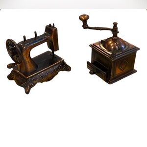 Vntg Durham Industries Metal Mini Coffee Grinder & Sewing Mach American Greeting
